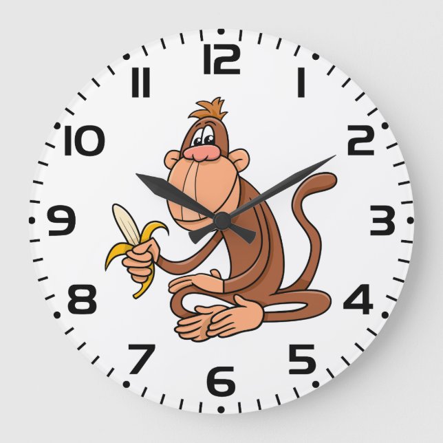 Grande Horloge Ronde Cute Cartoon Monkey with Banana Funny Animal (Recto)