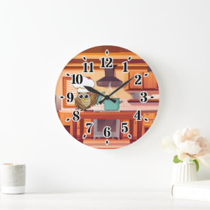 Grande Horloge Ronde Cute Chef Owl Cuisine en cuisine