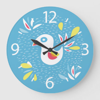 Grande Horloge Ronde Cute Chicken In Spring Abstract