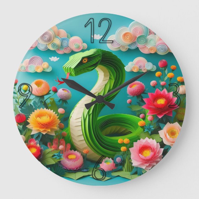 Grande Horloge Ronde Cute chinois Nouvel An Serpent Origami WC3 (Recto)