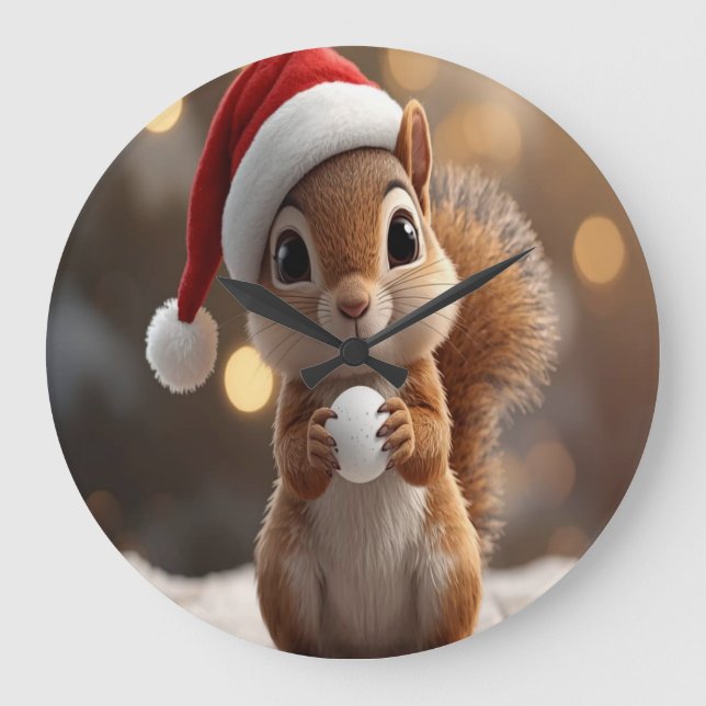 Grande Horloge Ronde Cute Christmas Squirrel Wall Clock (Recto)