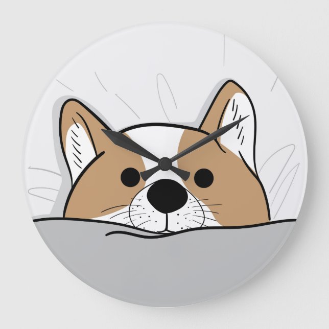 Grande Horloge Ronde Cute Corgi (Recto)