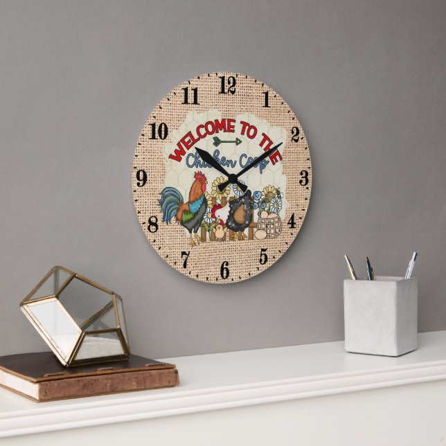 Grande Horloge Ronde Cute Country chicken coop word art (Bureau)