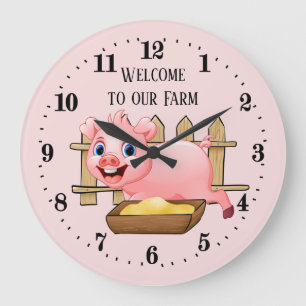 Grande Horloge Ronde cute Country farm pig add text