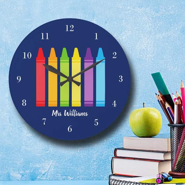 Grande Horloge Ronde Cute Crayon Enseignant Salle de classe personnalis (Créateur téléchargé)
