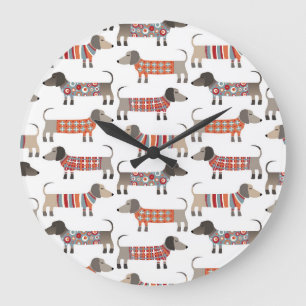 Grande Horloge Ronde Cute Dachshund Saucisse Motif chien