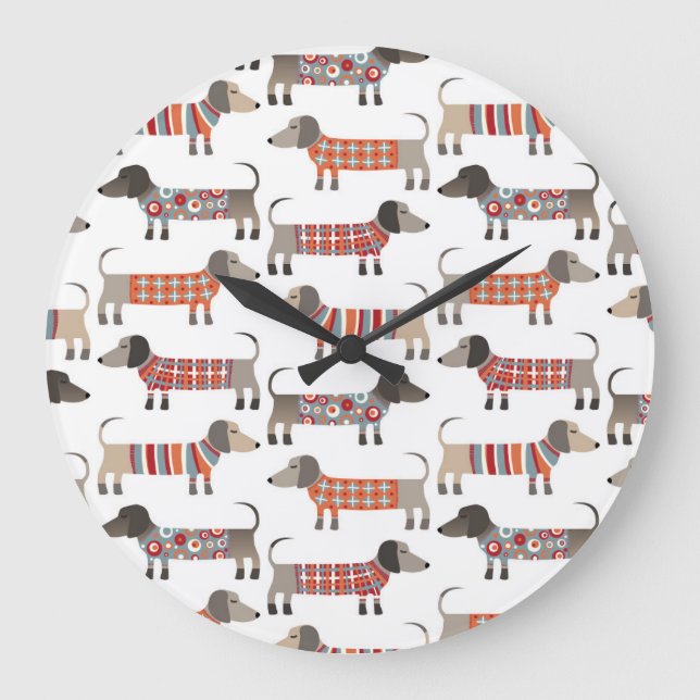 Grande Horloge Ronde Cute Dachshund Saucisse Motif chien (Recto)
