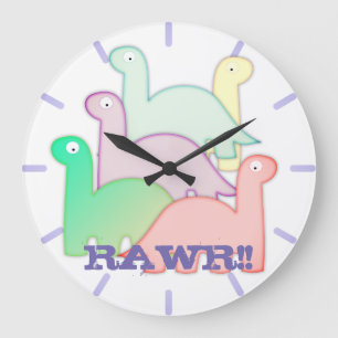 Grande Horloge Ronde Cute Dinosaures Pastel Coloré