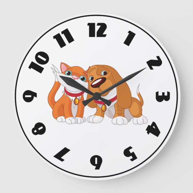 Grande Horloge Ronde Cute Dog And Cat Clock (Recto)