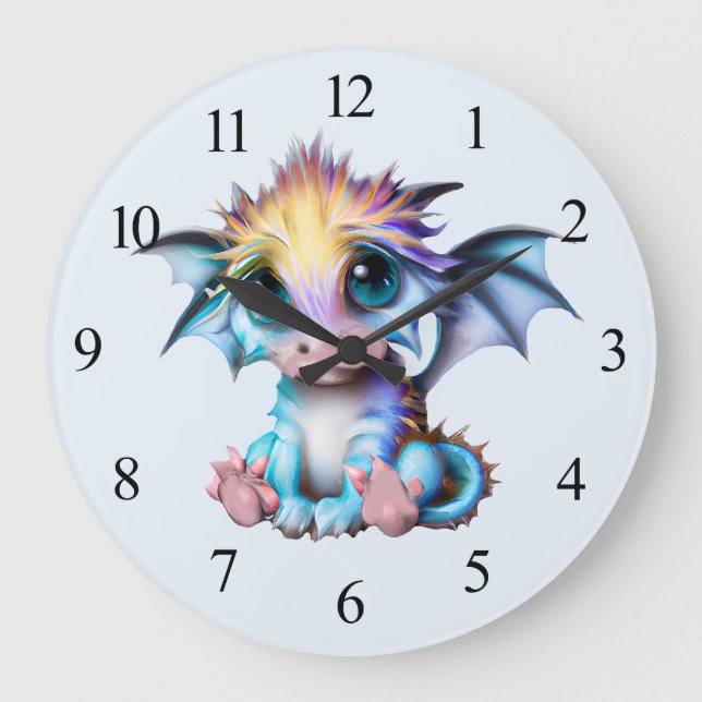 Grande Horloge Ronde Cute et adorable Kawaii Baby Dragon (Recto)