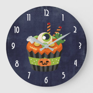 Grande Horloge Ronde Cute et Déplaisante Halloween Cupcake avec un Big