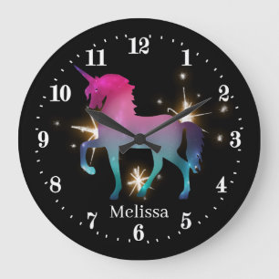 Grande Horloge Ronde cute fantasy unicorn add name large clock