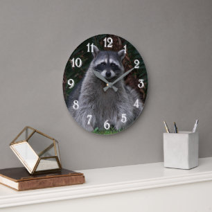 Grande Horloge Ronde Cute Forest Raccoon Photo Faune