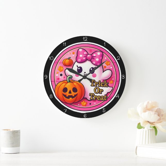 Grande Horloge Ronde Cute Ghost Trick Or Treat Fun (Maison)