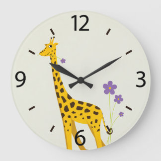 Grande Horloge Ronde Cute Giraffe Flowers