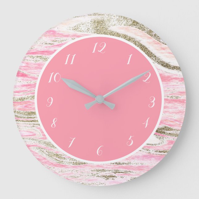 Grande Horloge Ronde Cute Girl rose Motif en marbre or (Recto)