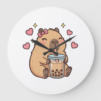 Grande Horloge Ronde Cute Girls Capybara Ramen Kawaii Tea Kawaii Capy 