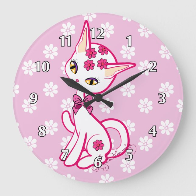 Grande Horloge Ronde Cute girly Kitty Cat Pink ~ (Recto)