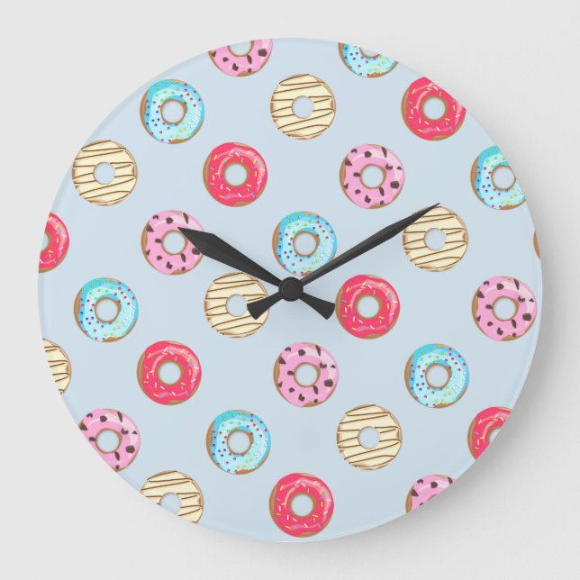 Grande Horloge Ronde Cute Glazed Donut Pattern Light Blue (Recto)