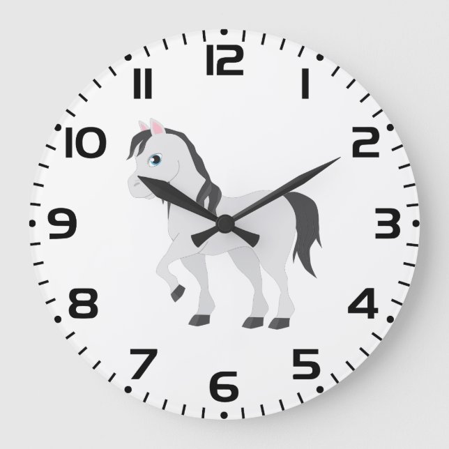 Grande Horloge Ronde Cute Gray Pony Cartoon Whimsical Horse (Recto)