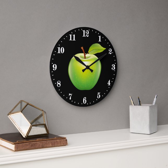 Grande Horloge Ronde Cute green apple lover kitchen decor (Bureau)