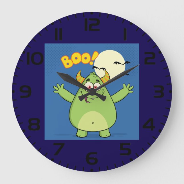 Grande Horloge Ronde Cute Green Monster Halloween Boo (Recto)