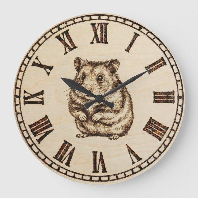 Grande Horloge Ronde Cute Hamster Wooden Wall Clock (Recto)