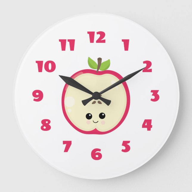 Grande Horloge Ronde Cute Happy Apple (Recto)