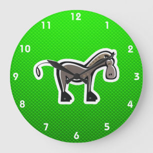 Grande Horloge Ronde Cute Horse; Green