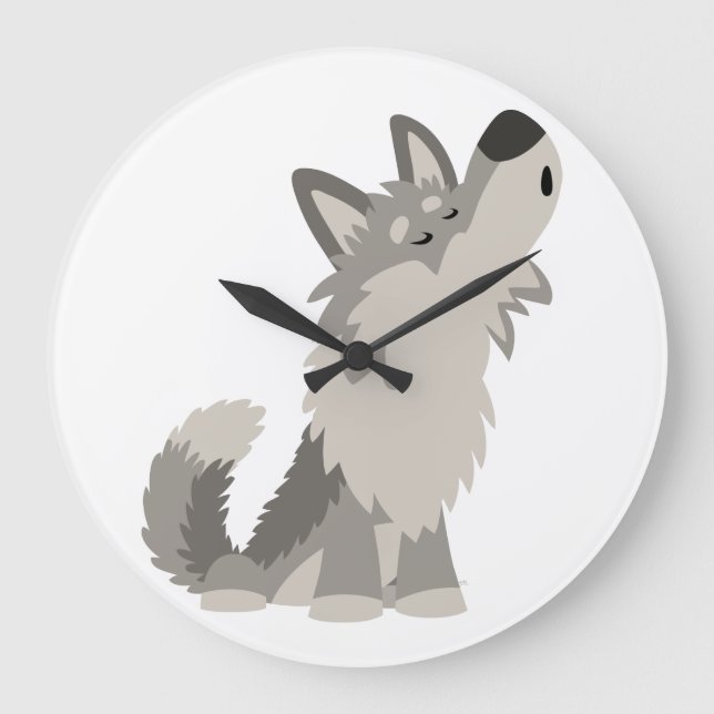 Grande Horloge Ronde Cute Howling Dessin animé (Recto)