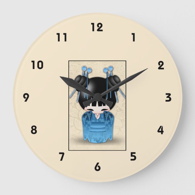 Grande Horloge Ronde Cute Japanese Kokeshi Doll Dressed In Blue (Recto)