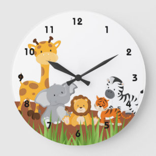 Grande Horloge Ronde Cute Jungle Baby Animals Wall Clocks