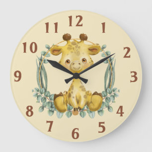 Grande Horloge Ronde Cute Jungle Safari Giraffe Baby Nursery