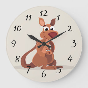 Grande Horloge Ronde Cute Kangaroo animé avec bébé