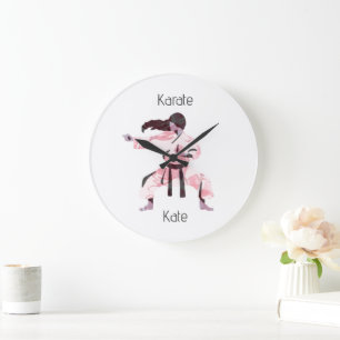 Grande Horloge Ronde Cute Karate Girl Martial Arts