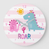 Grande Horloge Ronde Cute Kawaii Dinosaur Fille Pink Nursery Fun Roar (Front)
