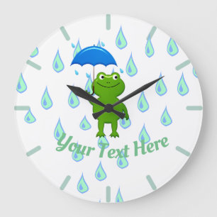 Grande Horloge Ronde Cute Kawaii Grenouille et pluie