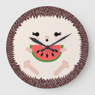 Grande Horloge Ronde Cute Kawaii Hedgehog Manger de la pastèque