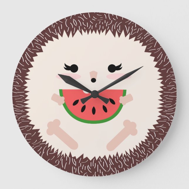 Grande Horloge Ronde Cute Kawaii Hedgehog Manger de la pastèque (Recto)