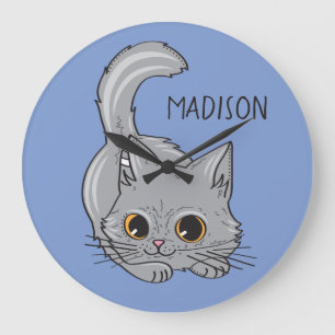 Grande Horloge Ronde Cute Kitten custom name & color wall clock