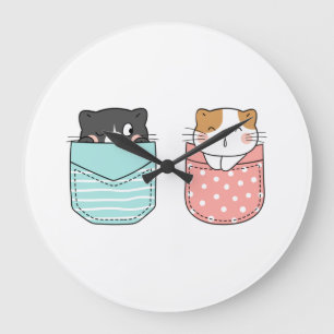 Grande Horloge Ronde Cute Kitty Chat