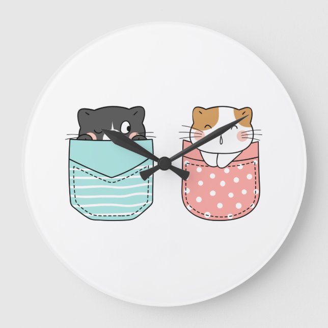 Grande Horloge Ronde Cute Kitty Chat (Recto)