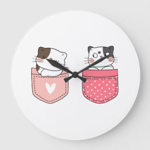 Grande Horloge Ronde Cute Kitty Chat