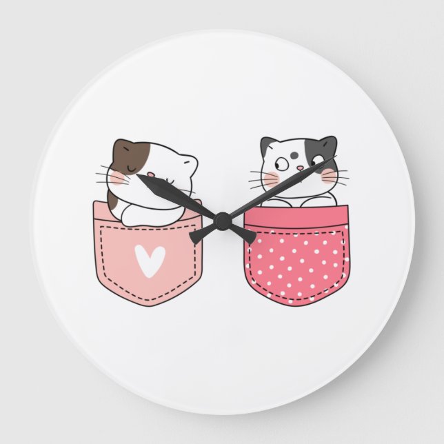 Grande Horloge Ronde Cute Kitty Chat (Recto)