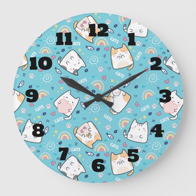 Grande Horloge Ronde Cute Kitty Chat Motif Whimsical (Recto)