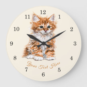 Grande Horloge Ronde Cute Kitty - Sweet - Texte personnalisé / Nom