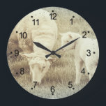 Grande Horloge Ronde Cute Lamb et Mama Ewe Sheep Large Clock<br><div class="desc">Retro digital photographie design with a cute lamb and mama sheep. Image copyright Melissa Reese Peterson,  all rights reserved. Thank you,  enjoy !</div>