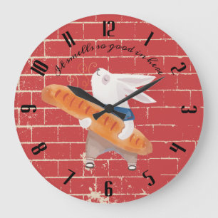 Grande Horloge Ronde Cute lapin lapin frais cuisine pain cuit