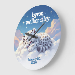 Grande Horloge Ronde Cute léopard des neiges endormi sur la crèche des 
