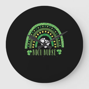 Grande Horloge Ronde Cute Leopard Rainbow Nicu Nurse Jour de la Saint P